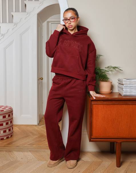 Simmi London X mia khan sport flared joggers in burgundy - view 1