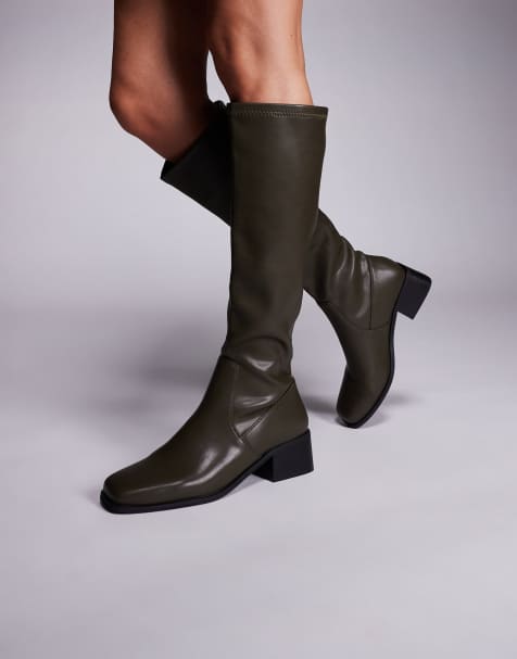 Simmi London Xander smart knee boots in olive PU - view 1