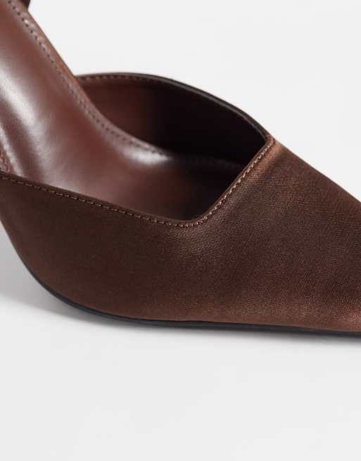 Simmi London Ximena slingback heeled shoes in brown satin, 3 of 4
