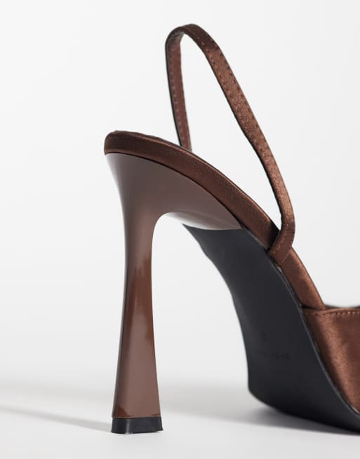 Simmi London Ximena slingback heeled shoes in brown satin, 4 of 4