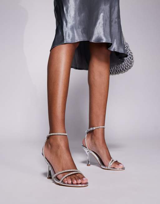 Simmi London Yara Wide Fit barely there embellished sandals in silver