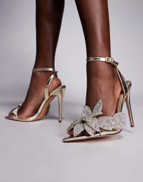 Simmi London Yulia slingback embellished heeled shoes in gold shimmer - view 1