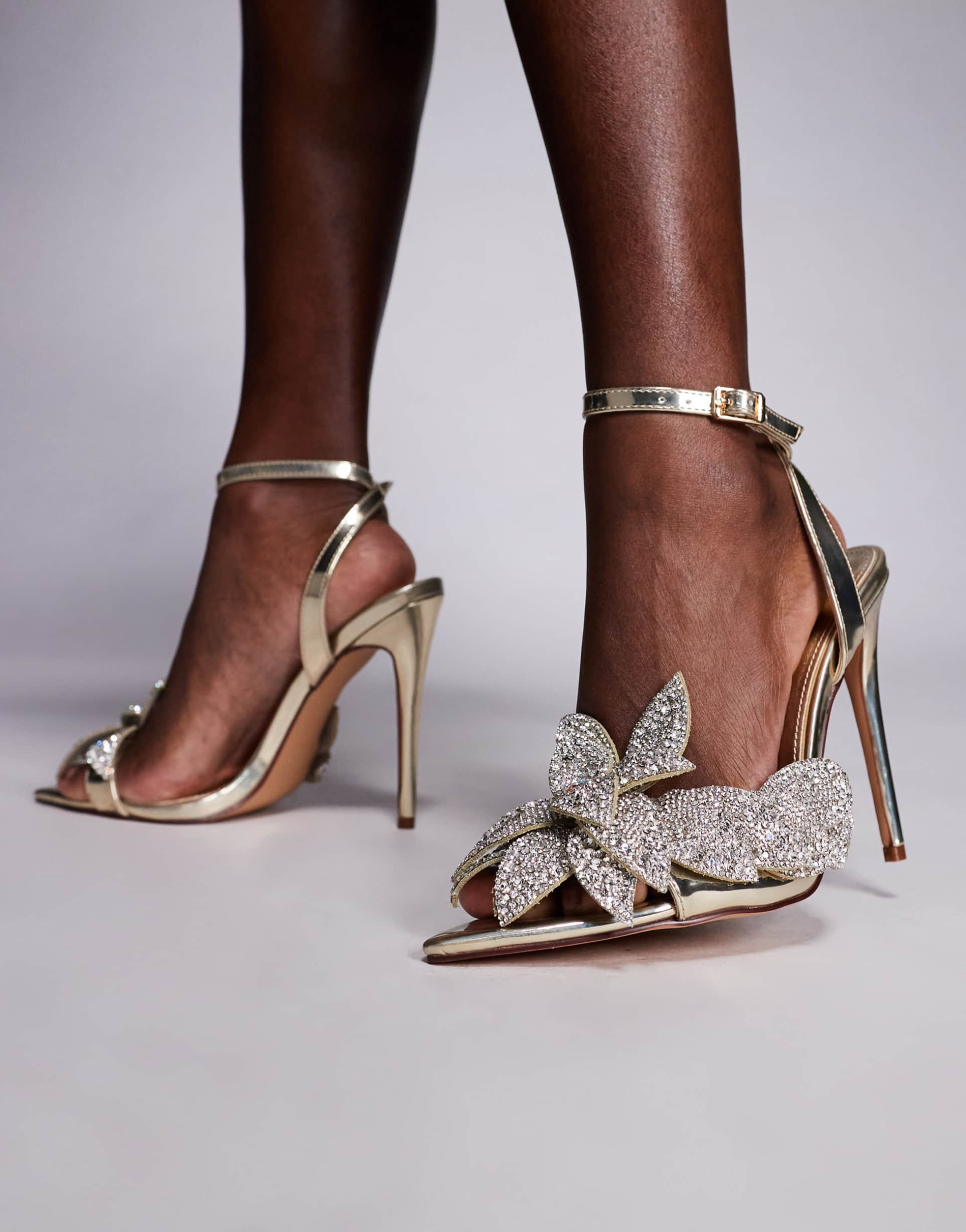 simmi london yulia slingback embellished heeled shoes in gold shimmer