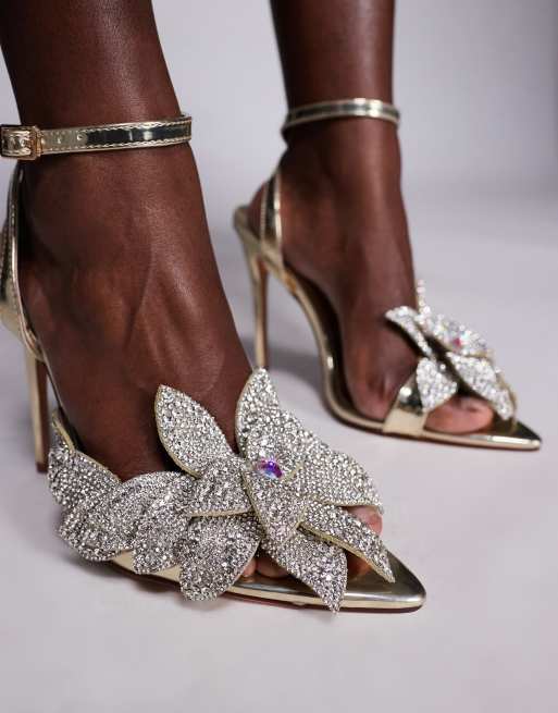 Simmi London  Yulia slingback embellished heeled shoes in gold shimmer