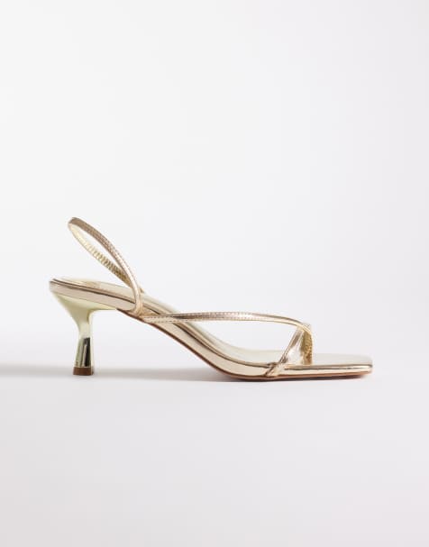 Simmi London Zarah kitten heel mule sandals in gold - view 1