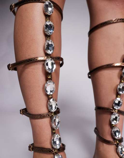 Simmi London Zenya gladiator sandals with stone detail in bronze metallic, 2 of 4