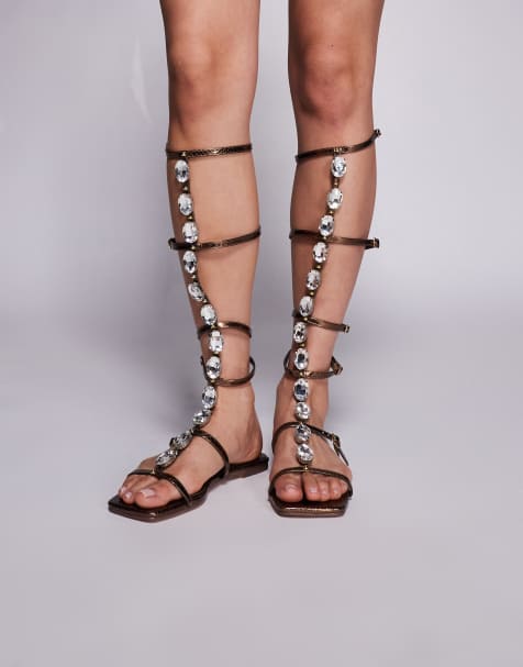 Simmi London Zenya gladiator sandals with stone details in bronze metallic - view 1