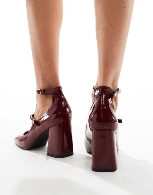 Simmi LondonVinda mid block heel shoes with straps in dark red, 3 of 4