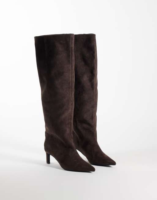 Simmi LondonWide Fit Cimarron classic pointed knee boots in brown sudette , 2 of 4