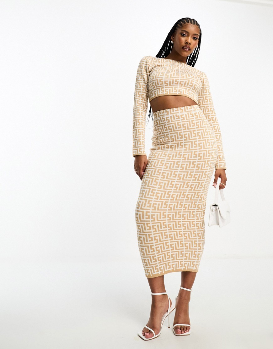 Simmi Clothing Simmi Maxi Skirt In Beige Geo Print - Part Of A Set-neutral