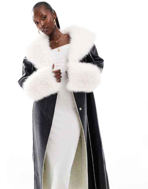 Black coat with white fur hotsell