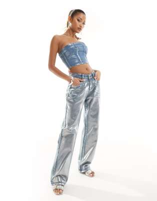Simmi Clothing Simmi metallic denim straight leg jeans co-ord in blue