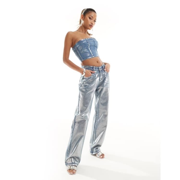 Simmi metallic denim straight leg jeans in blue - part of a