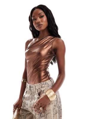 Simmi Clothing Simmi metallic one shoulder body in bronze-Brown