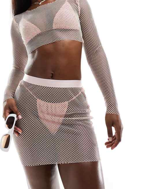 Simmi - Mini-jupe d'ensemble à filet en strass - Rose pastel