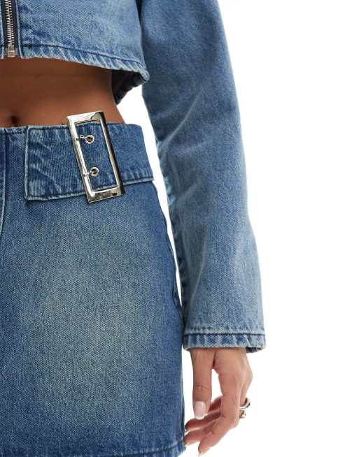 Simmi - Mini-jupe d'ensemble en jean avec double boucle - Bleu moyen délavé, 4 de 5