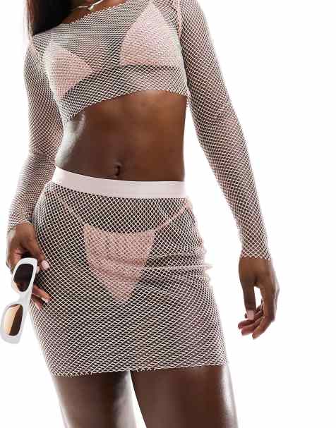 SIMMI - Minigonna in rete rosa tenue con strass in coordinato - view 1