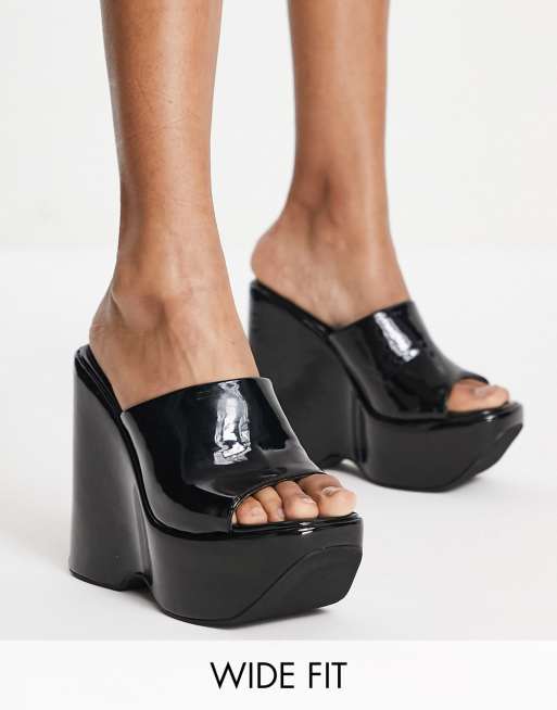 Simmi - Mules larges vernies à plateforme - Noir