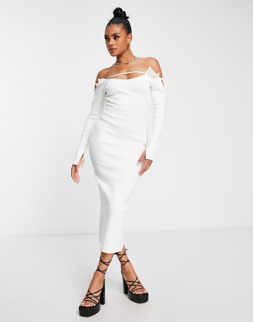 Long sleeve off shop the shoulder dress white