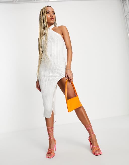 One shoulder store split midi dress