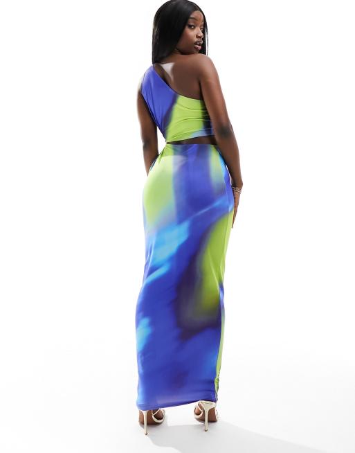 Simmi one shoulder knot detail cut out maxi dress in marble