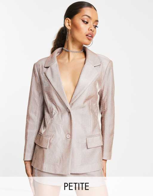 Pieces oversized satin blazer in bright pink