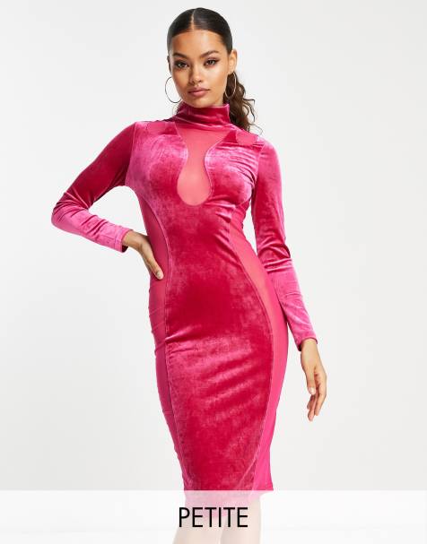 SIMMI Petite – Midi-Bodycon-Kleid in Rosa mit Bahnen aus Samt und Mesh - view 1