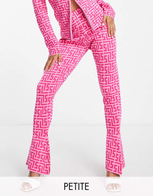 Simmi Petite skinny flares in pink geo print (part of a set)