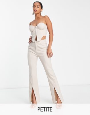 Shop Simmi Clothing Simmi Petite Slit Front Pants In Mushroom - Part Of A Set-neutral