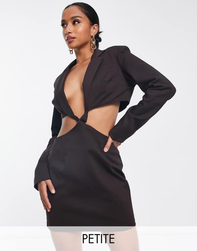 Simmi Clothing - Simmi Petite twist front cut out blazer dress in chocolate