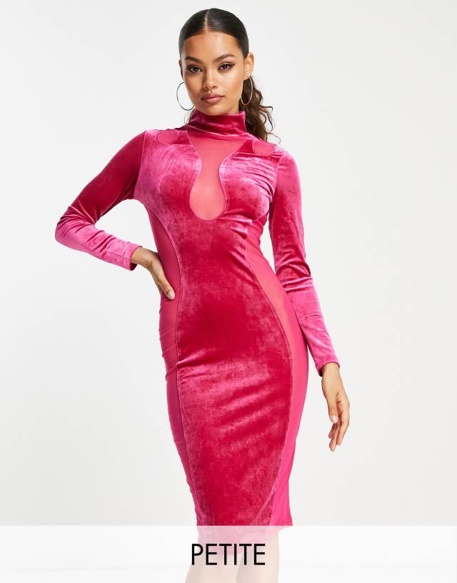 Simmi Petite velvet and mesh paneled midi body-conscious dress in pink