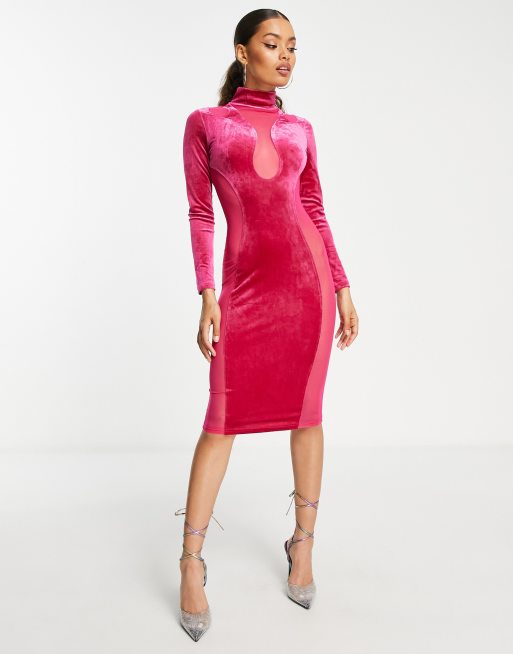 Pink velvet hot sale bodycon dress