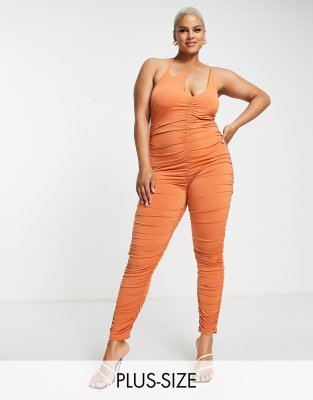 Simmi Plus strappy ruched detail jumpsuit in tan - ASOS Price Checker