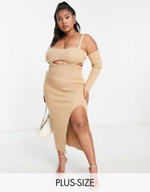 Plus size thigh split cheap dress