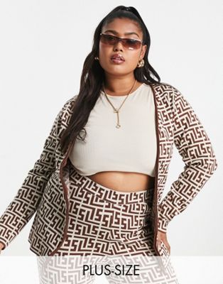 Simmi Plus fitted top co-ord in brown geo print - ASOS Price Checker