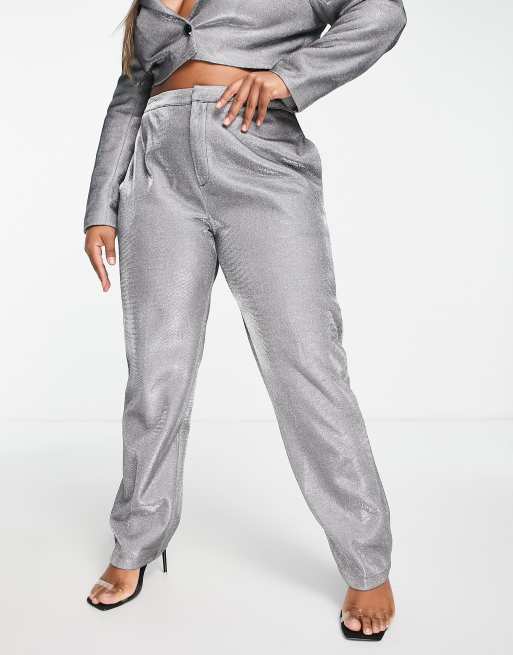 Simmi Plus glitter tailored pants in gunmetal - part of a
