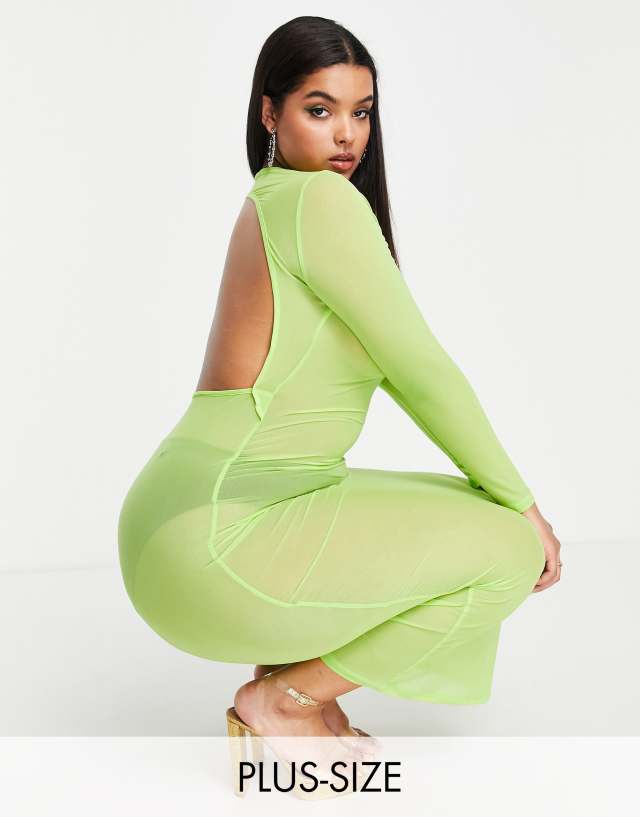 SIMMI Plus long sleeve sheer maxi dress in lime