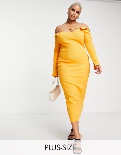 Plus size yellow 2024 off the shoulder dress