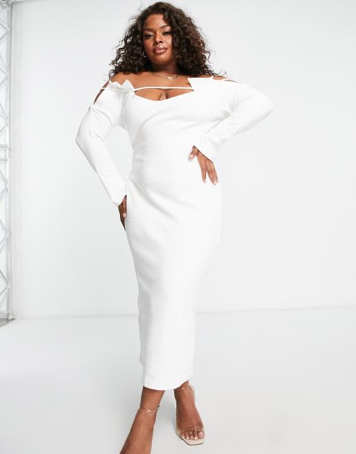 Long sleeve off the shoulder dress hot sale plus size