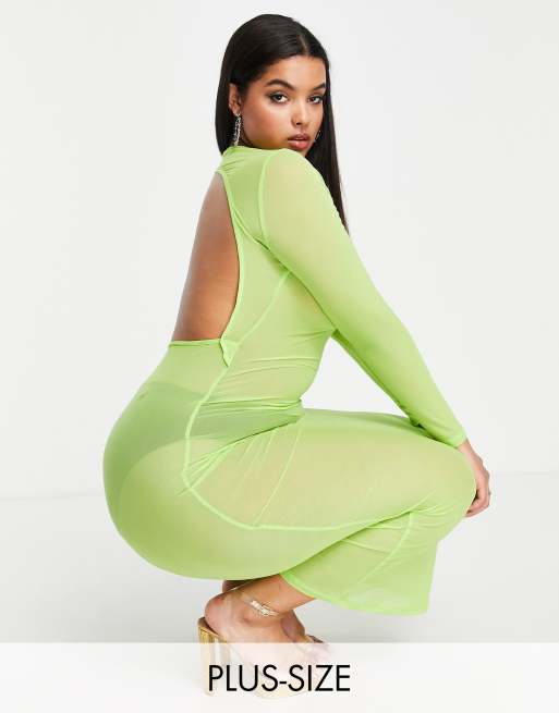 Simmi Plus - Robe longue transparente à manches longues - Citron vert