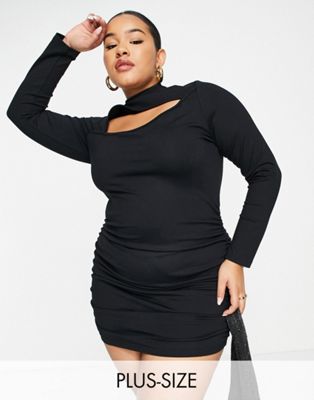 Simmi Plus slash neck ruched mini bodycon dress in black - ASOS Price Checker
