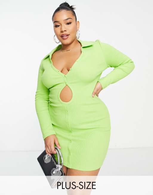 Simmi Plus strappy collar detail with keyhole detail mini dress in lime |  ASOS
