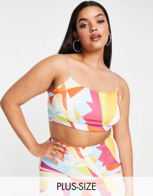 Simmi Plus strappy crop top in geo print - part of a set-Multi