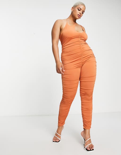 Buy Plus Size Romper - Two Piece Outfits Crop Top Shirt and Ruched Skinny  Pant Tracksuit Set Loungewear Jumpsuit White at