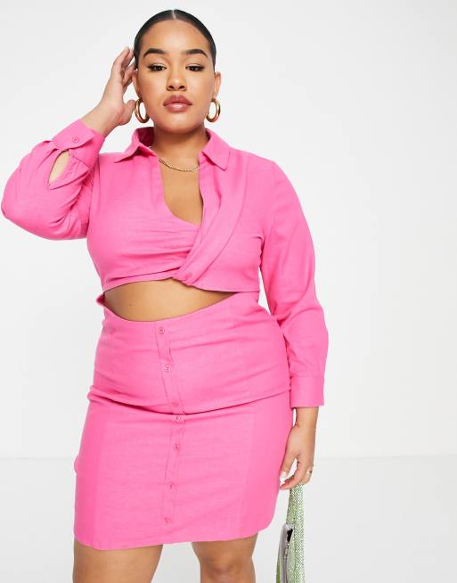 SIMMI Plus - Vestito camicia con colletto e cut-out in vita rosa, 3 di 4