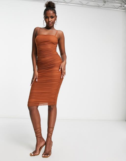 Bodycon ruched midi clearance dress