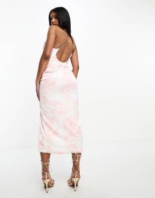 Simmi Clothing Simmi ruched strappy midi dress in blush pink-Green