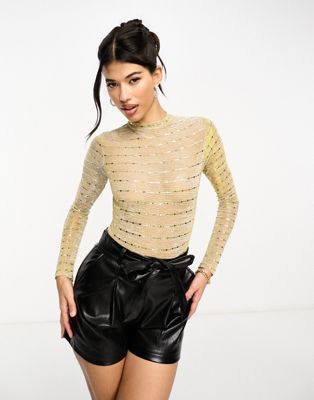 Simmi sequin high neck body in gold