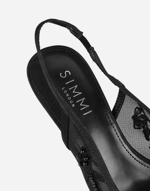 SIMMI Shoes Alizia embellished slingback courts in black mesh, 4 of 5