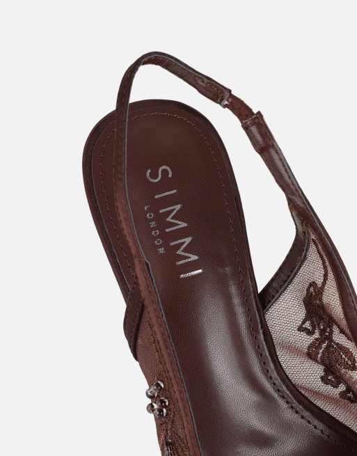 SIMMI Shoes Alizia embellished slingback courts in brown mesh, 4 of 5